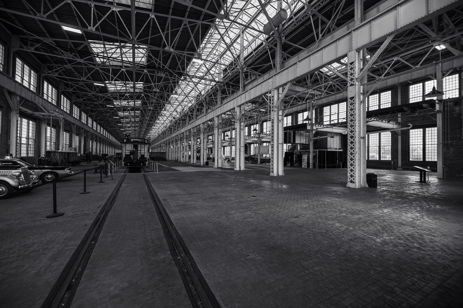 Steel frame and roof structure inside an industrial building